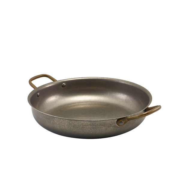 Bol rond avec anses, acier inoxydable vintage - 24,5 x 5 cm (3 pièces)