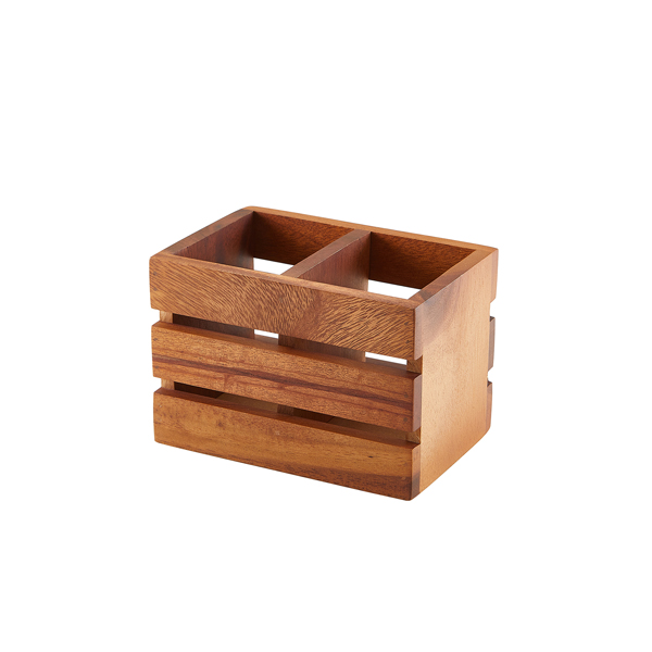 Porte-couverts à 2 compartiments, bois d'acacia - 16x11x11cm Porte-couverts à 2 compartiments, bois d'acacia - 16x11x11cm