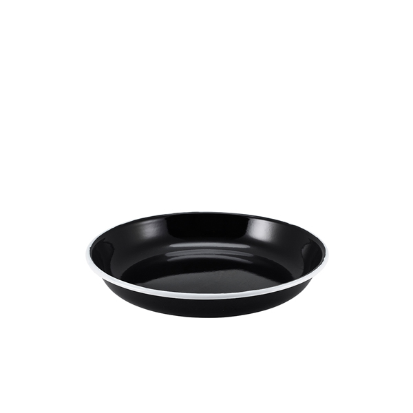 Assiette creuse en émail / assiette à pâtes, noire avec bord blanc - 20 cm Assiette creuse en émail / assiette à pâtes, noire avec bord blanc - 20 cm