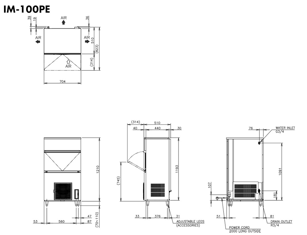 Hoshizaki IM-100PE - cube standard (28 x 28 x 32 mm) 105 kg Hoshizaki IM-100PE - cube standard (28 x 28 x 32 mm) 105 kg