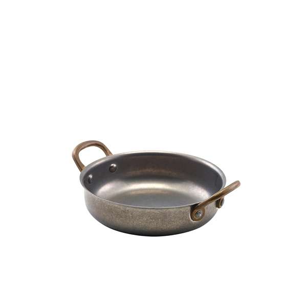 Bol rond avec anses, acier inoxydable vintage - 13,5 x 3,75 cm (6 pièces)