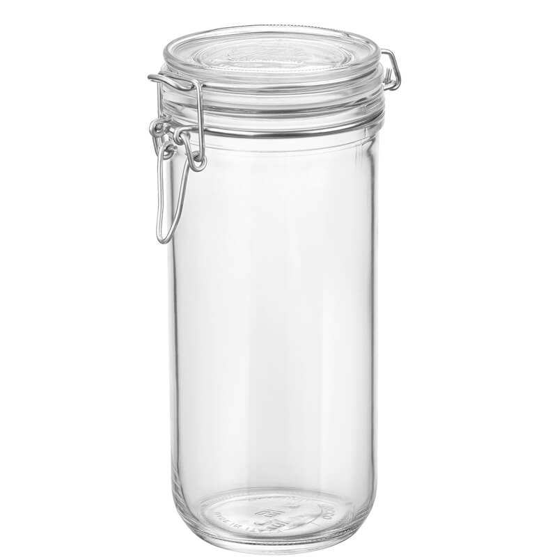 Bocal en verre avec anse métallique / bocal de conservation Fido - 1000 ml