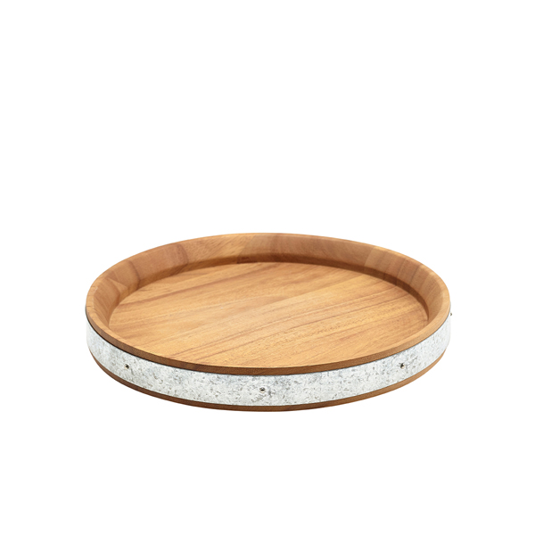 Plateau de service avec bande de zinc, bois d'acacia - 24 cm Plateau de service avec bande de zinc, bois d'acacia - 24 cm