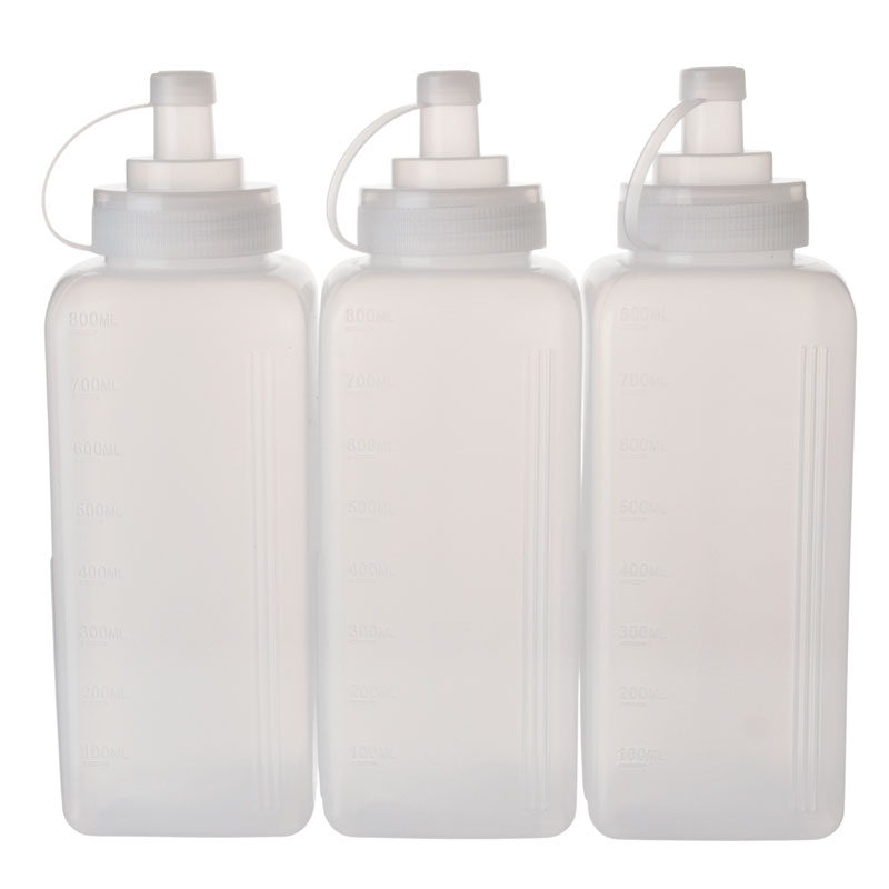 Flacon souple carré, polyéthylène transparent - 800 ml (3 pièces)