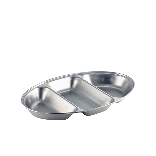Assiette ovale, acier inoxydable, 35 x 21 cm - 3 compartiments Assiette ovale, acier inoxydable, 35 x 21 cm - 3 compartiments