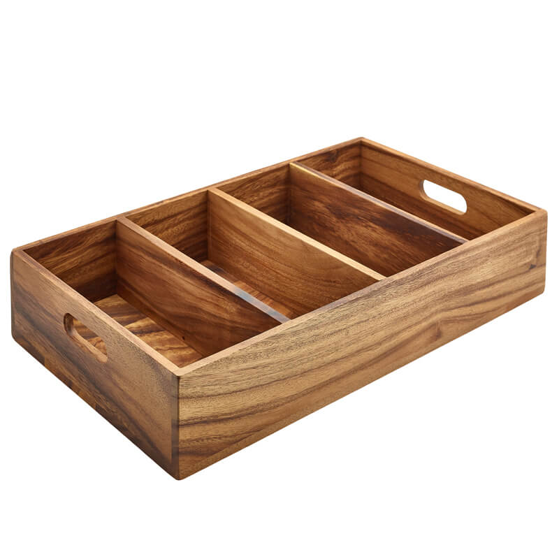 Range-couverts à 4 compartiments, bois d'acacia - 53 x 32,5 x 10 cm (GN 1/1) Range-couverts à 4 compartiments, bois d'acacia - 53 x 32,5 x 10 cm (GN 1/1)