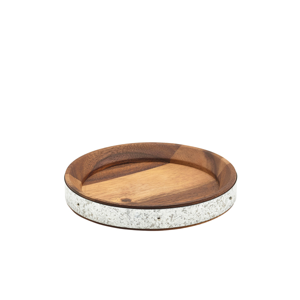 Plateau de service avec bande de zinc, bois d'acacia - 17 cm Plateau de service avec bande de zinc, bois d'acacia - 17 cm