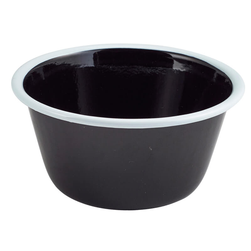 Bol en émail, noir avec bord blanc - 500 ml (12 pièces) Bol en émail, noir avec bord blanc - 500 ml (12 pièces)