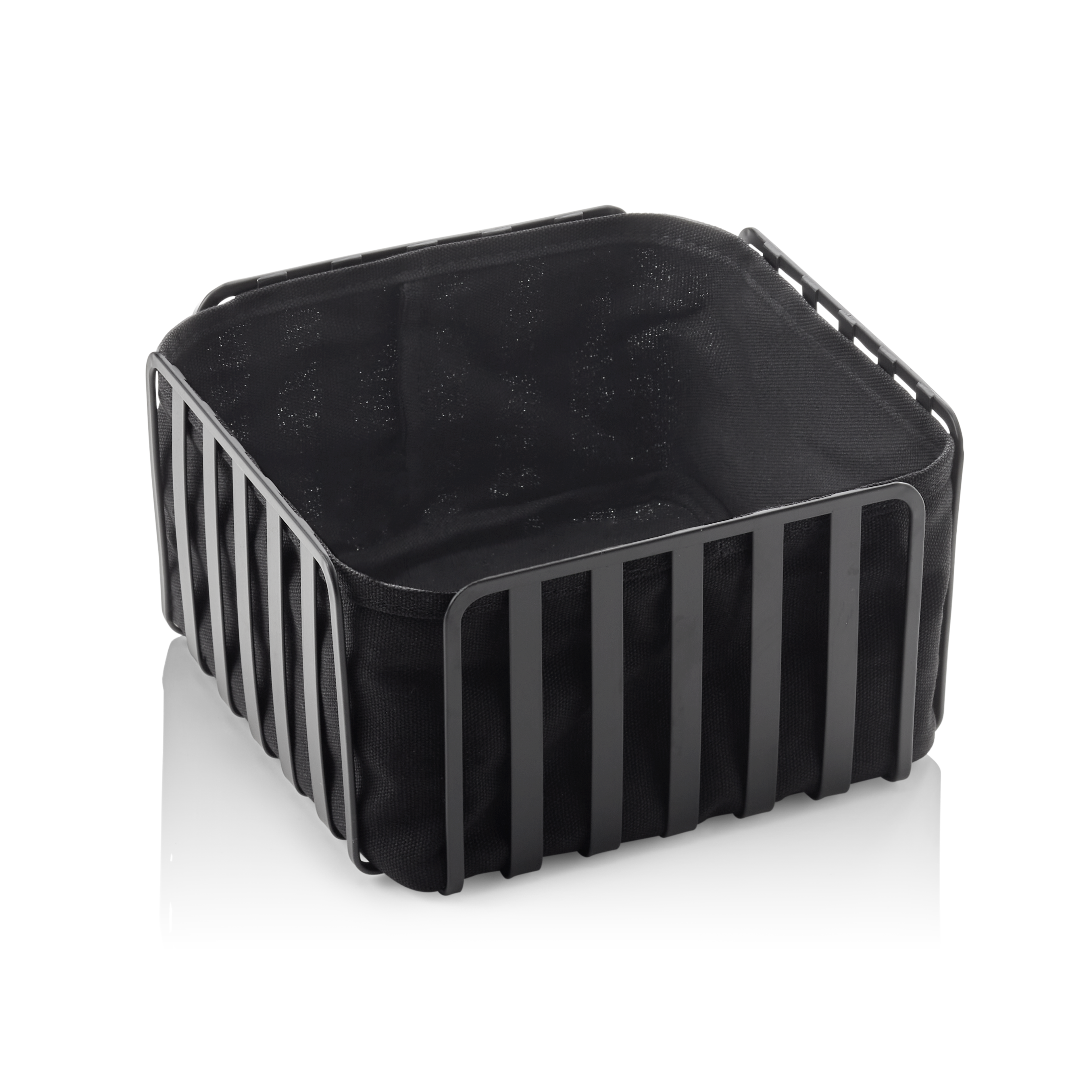 Panier en métal/coton, noir - 19x19x10,5cm