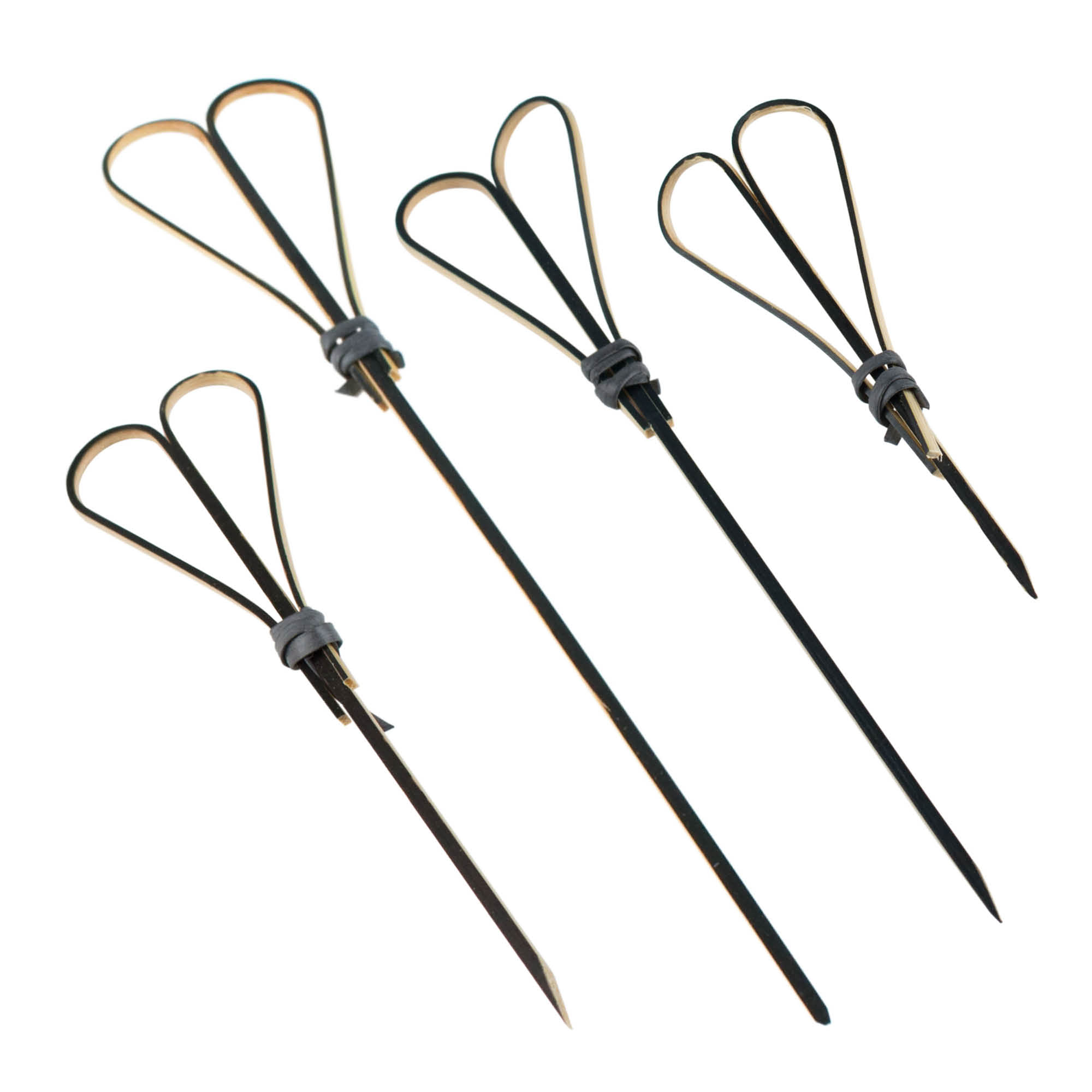 Pics en bambou en forme de coeur, beige-noir - différentes longueurs (100 pcs)