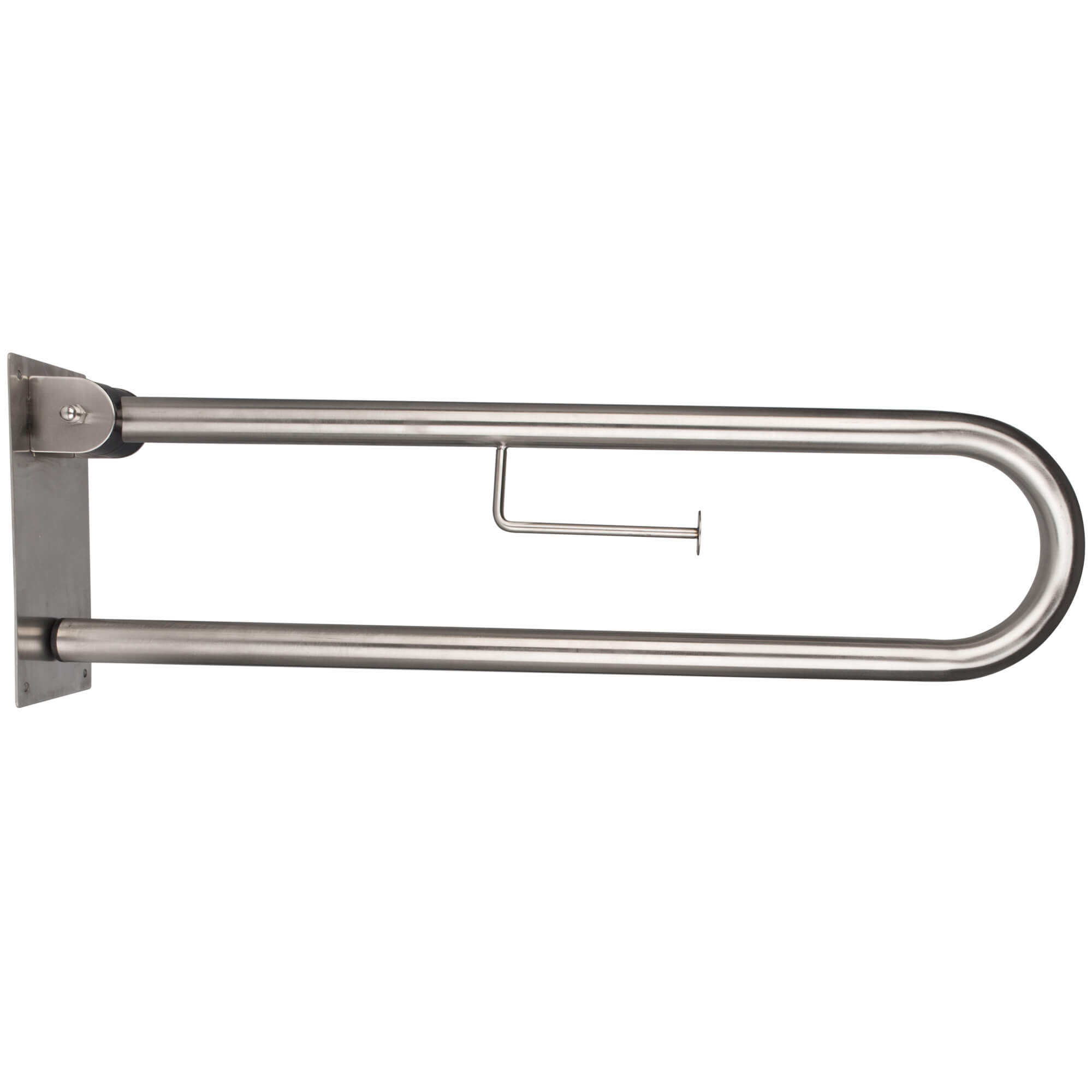 Main courante pliable avec support papier toilette, inox, en forme d'arc - 73cm
