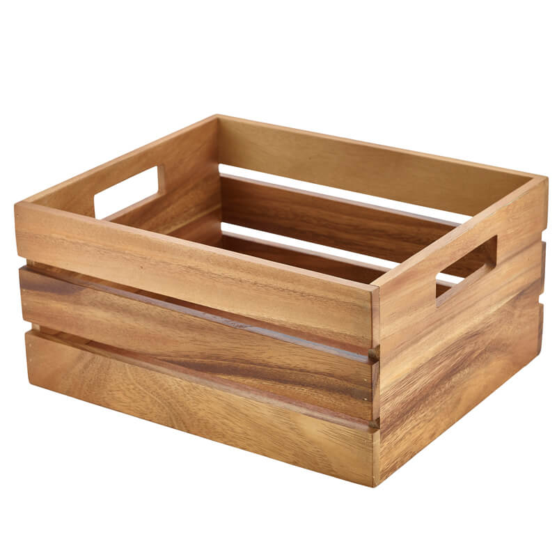 Caisse en bois / rehausse pour buffet, bois d'acacia - 32,5 x 26,5 x 15,3 cm (GN 1/2)