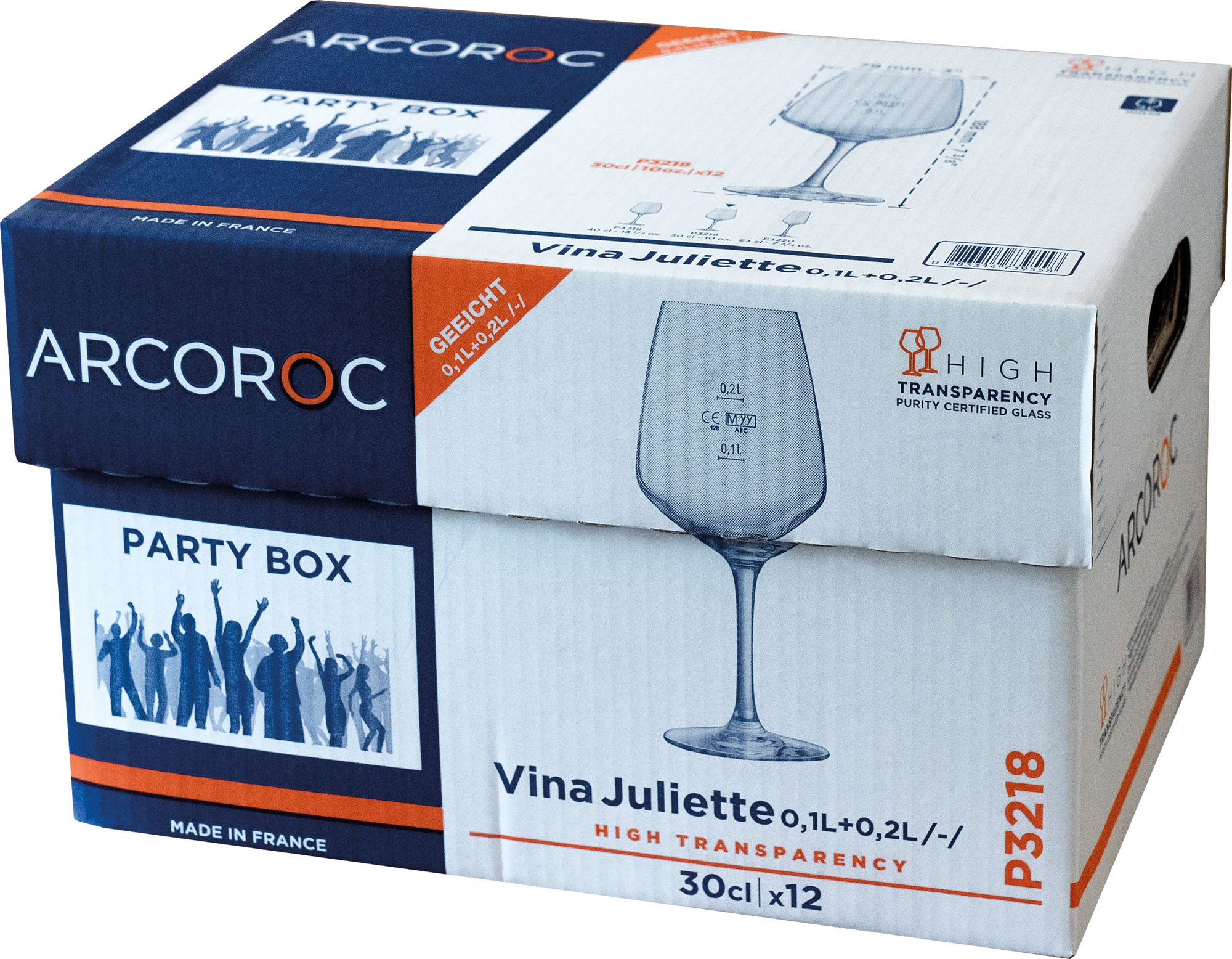 Verre à vin Vina Juliette, Arcoroc - 300ml, 0,1+0,2l repère (1 pce)