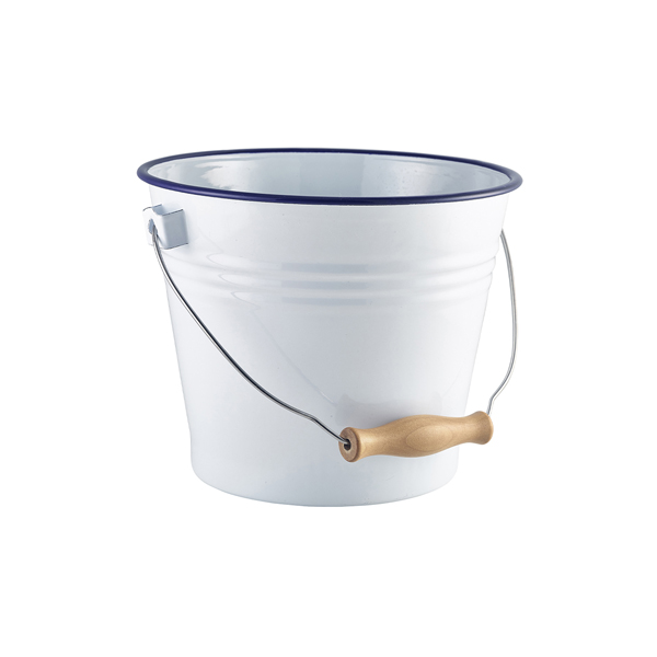 Seau en émail, blanc avec bordure bleue - 5,2 l (4 pièces) Seau en émail, blanc avec bordure bleue - 5,2 l (4 pièces)