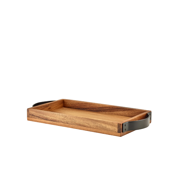 Plateau de service avec poignées en métal, bois d'acacia - 32,5 x 17,5 cm (GN 1/3) Plateau de service avec poignées en métal, bois d'acacia - 32,5 x 17,5 cm (GN 1/3)