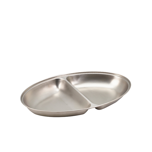 Assiette ovale, acier inoxydable, 35 x 21 cm - 2 compartiments Assiette ovale, acier inoxydable, 35 x 21 cm - 2 compartiments