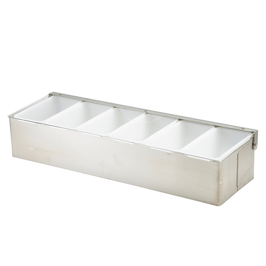Récipient à ingrédients en acier inoxydable - 6 compartiments (44,3x14x9 cm) Récipient à ingrédients en acier inoxydable - 6 compartiments (44,3x14x9 cm)