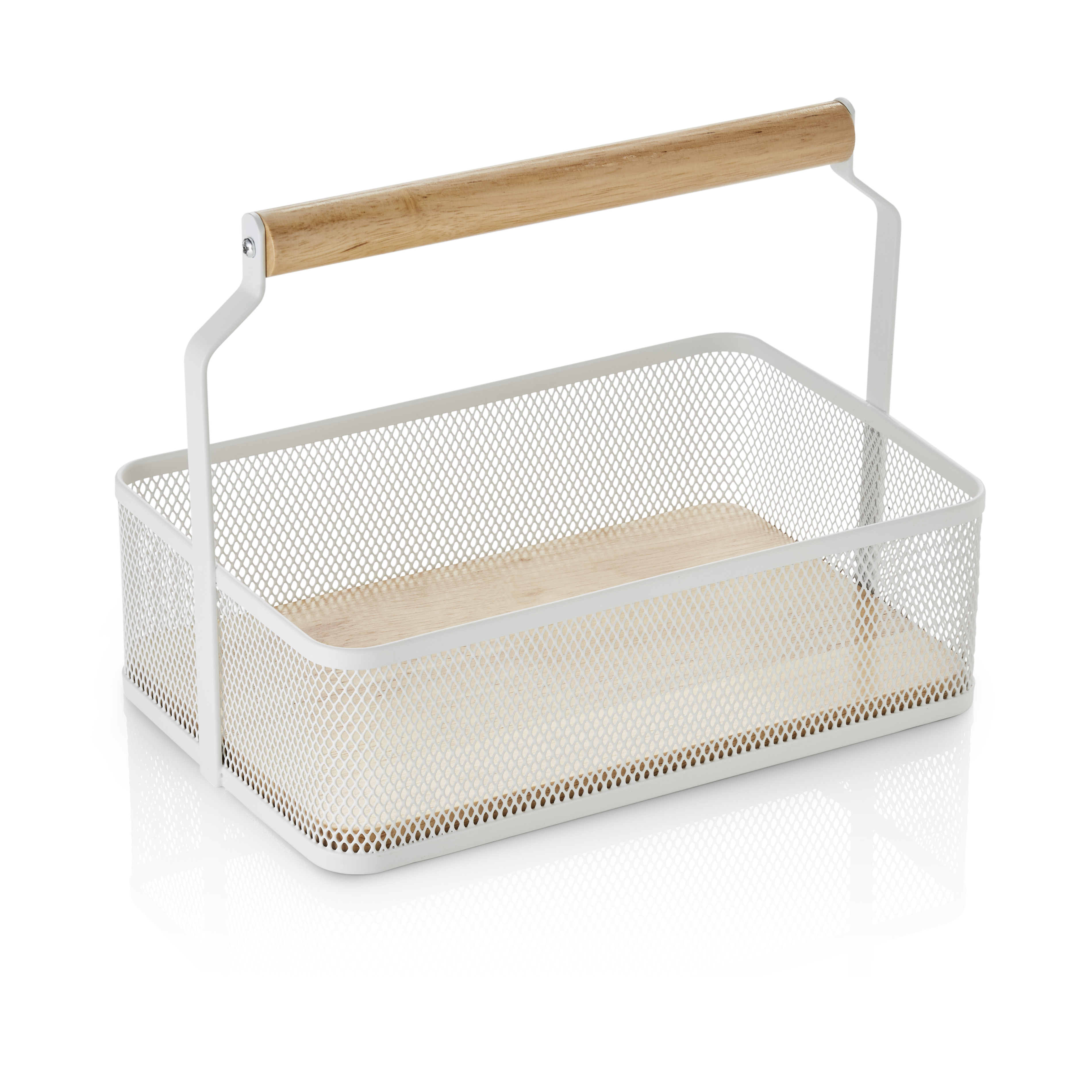Table Caddy / panier en métal avec poignée en bois, 23,5x15,6x7,5cm - blanc Table Caddy / panier en métal avec poignée en bois, 23,5x15,6x7,5cm - blanc