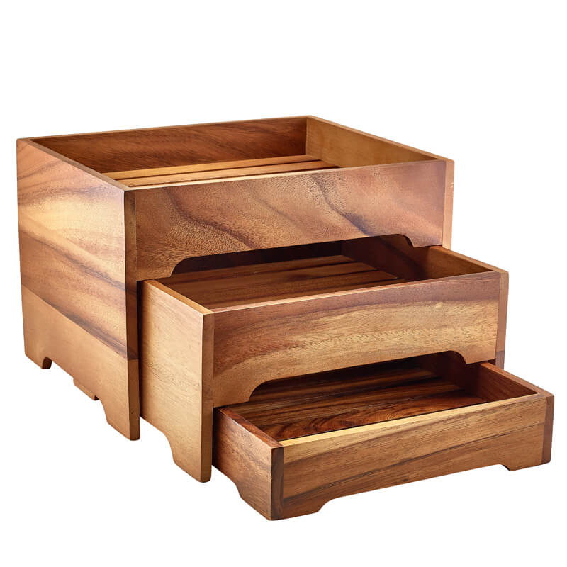 Présentoir à 3 niveaux, bois d'acacia - GN 1/2 Présentoir à 3 niveaux, bois d'acacia - GN 1/2