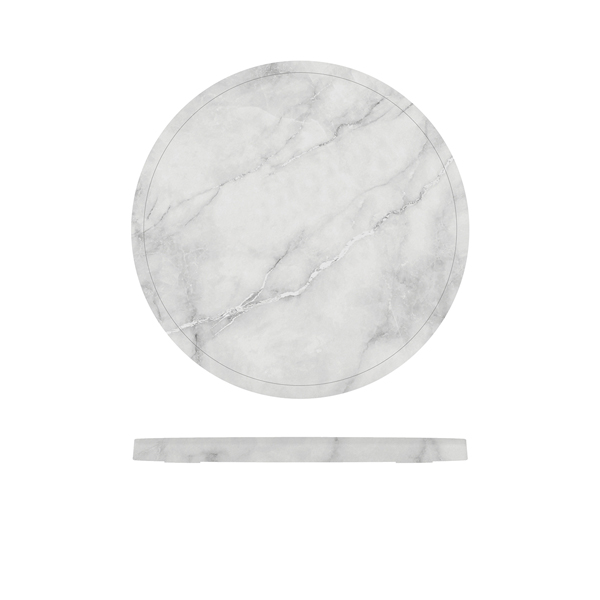Plateau rond, mélamine, aspect marbre blanc - 28,5 cm