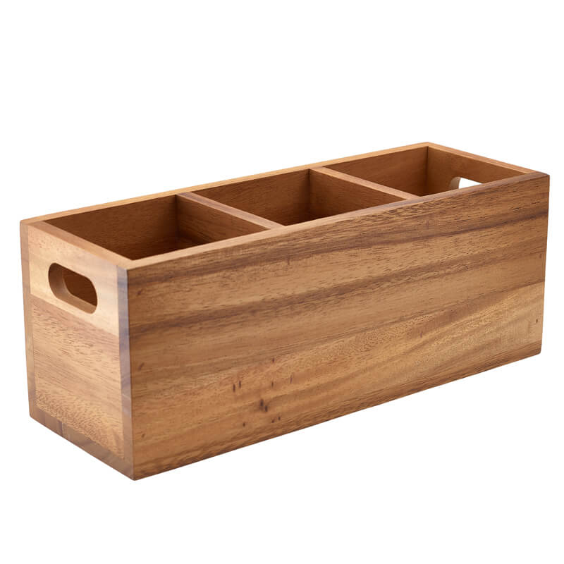 Porte-couverts à 3 compartiments, bois d'acacia - 30 x 11 x 11,5 cm Porte-couverts à 3 compartiments, bois d'acacia - 30 x 11 x 11,5 cm